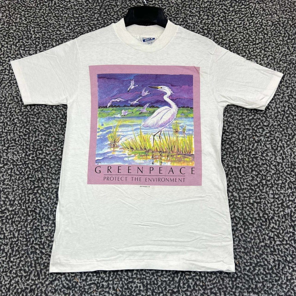 Vintage Green Peace Swan Shirt Men Small Hanes Beefy Short Sleeve Deadstock New